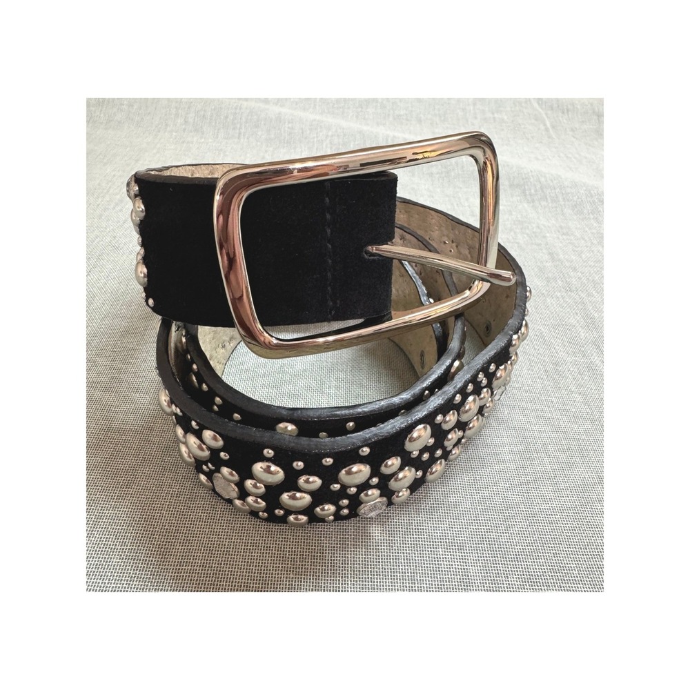Studded Rhinestone Belt Womens Medium Black Suede Leather Rocker Rodeo Cowgirl
